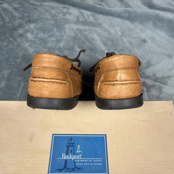 Rockport Boat Shoes Mens Size 9 Tan Leather Lace Up - Picture 4 of 9